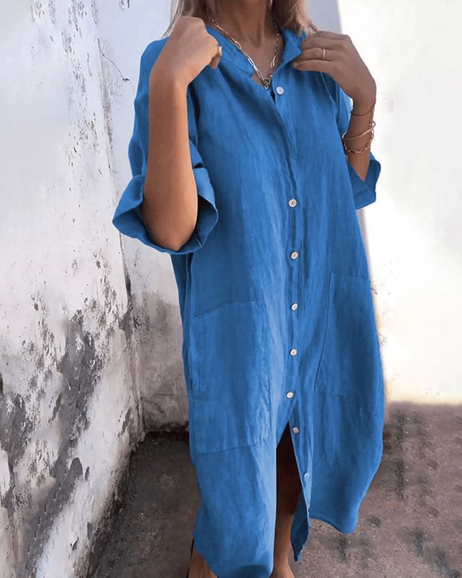 Milla | Ibiza Stil Casual Enkelhøyde Skjortekjole