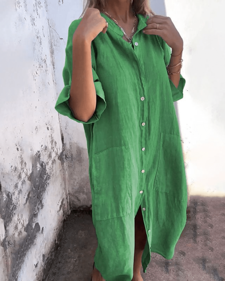 Milla | Ibiza Stil Casual Enkelhøyde Skjortekjole