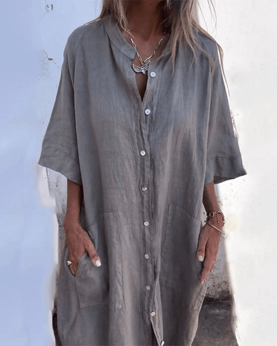 Milla | Ibiza Stil Casual Enkelhøyde Skjortekjole