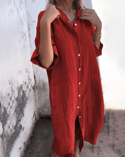 Milla | Ibiza Stil Casual Enkelhøyde Skjortekjole
